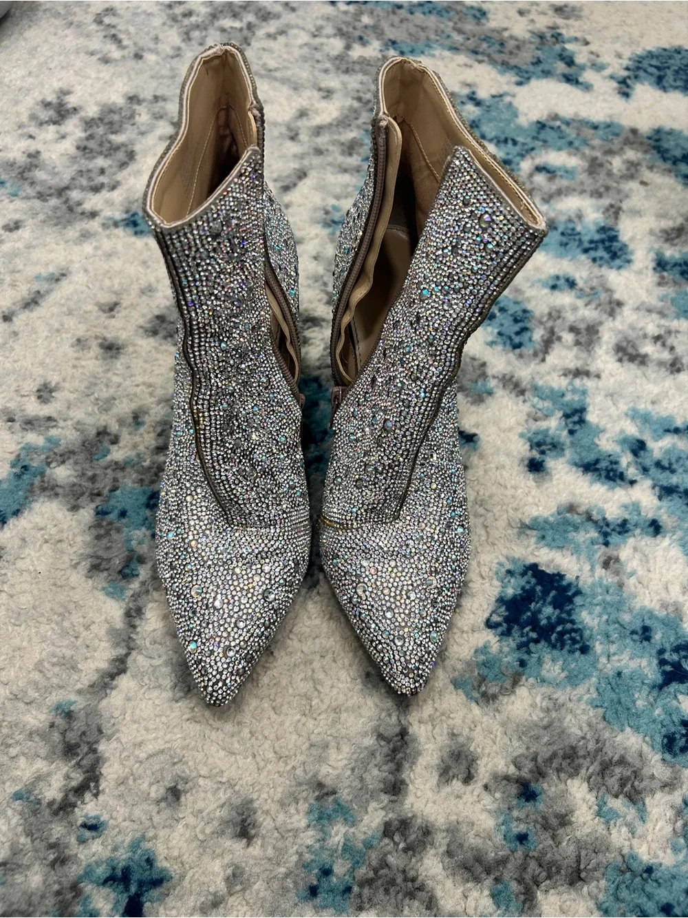 Betsey Johnson Silver Crystal Embellished Ankle Boots